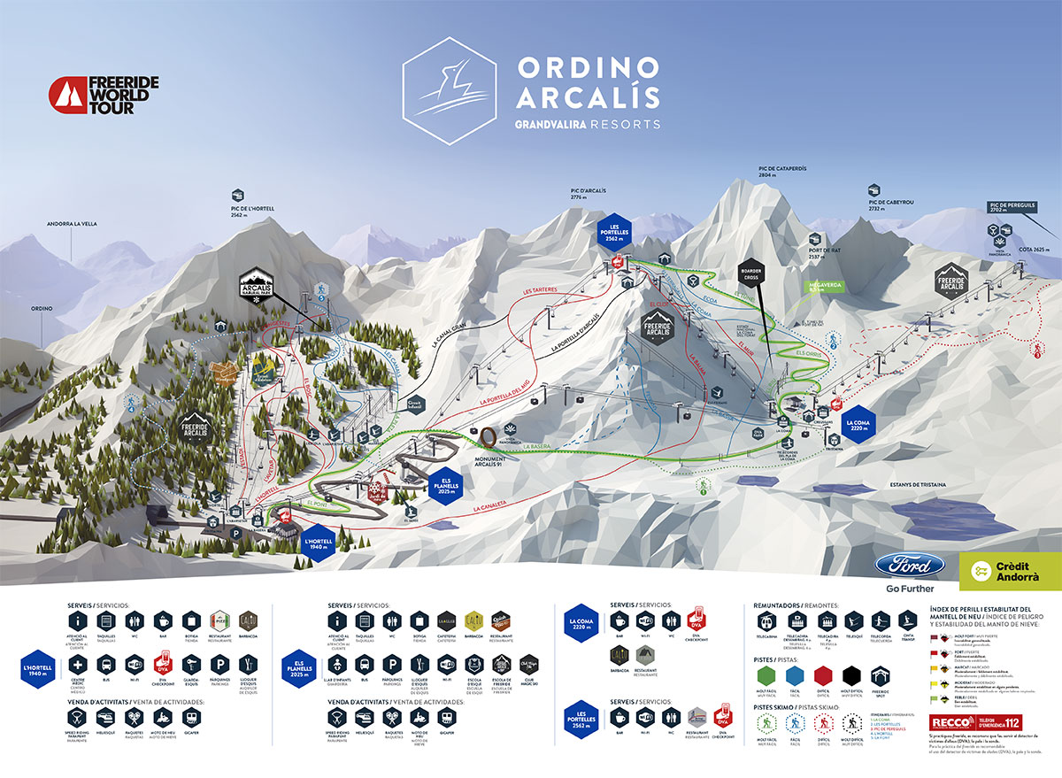 mapa arcalis Ordino Arcalis Mapa Con Las Rutas Y Pistas Para Hacer Skimo mapa arcalis