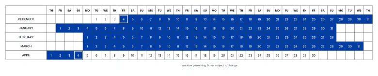 Calendar saison hiver Ordino Arcalís